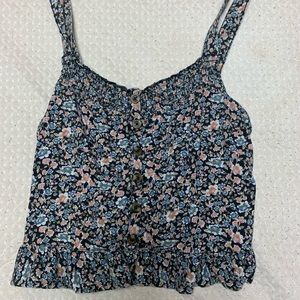 American Eagle flower tank, blue and black, size M